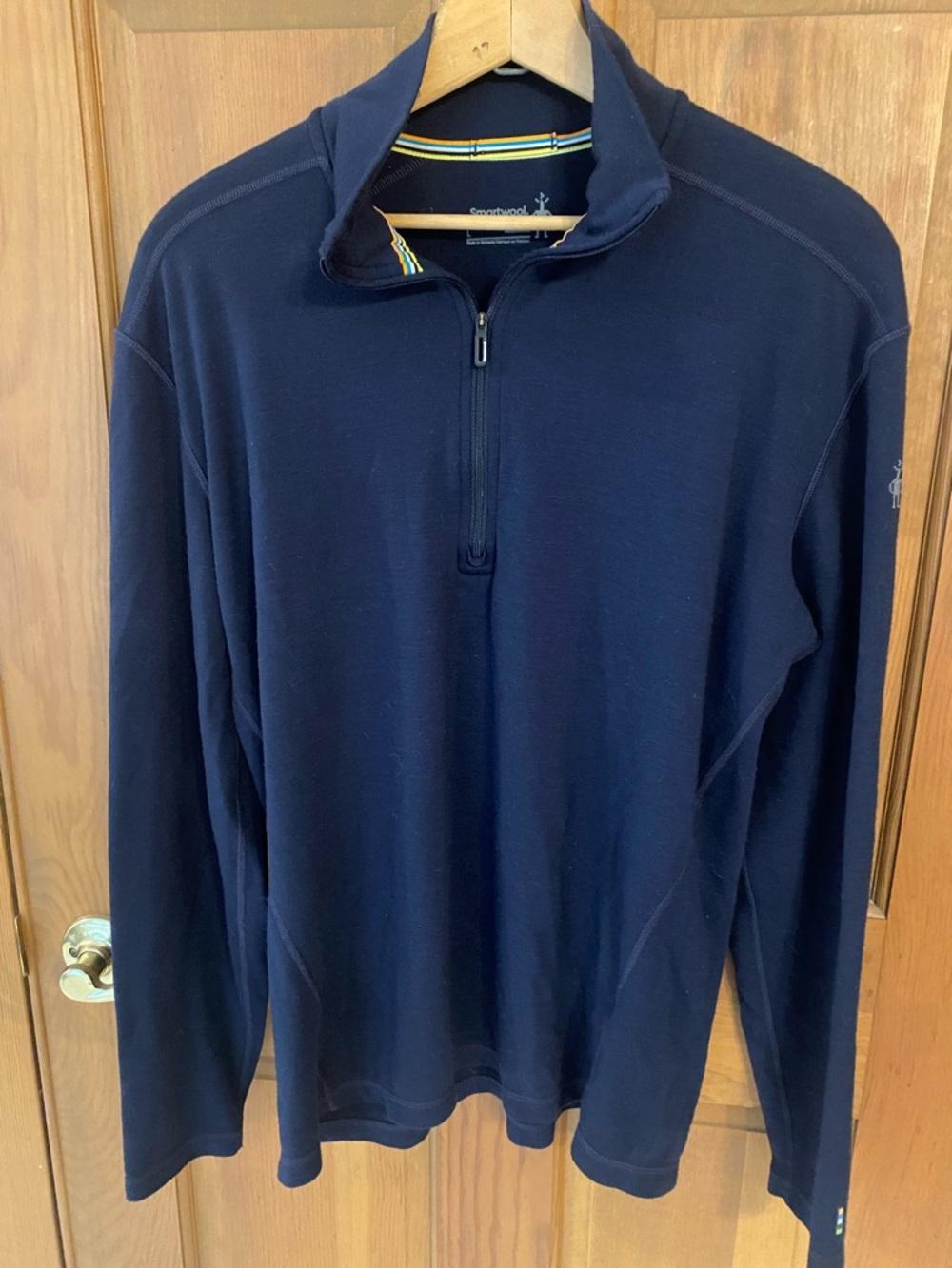 Smartwool Mens Merino 250 Base Layer Quarter Zip Top Navy Blue Long Sleeve Large